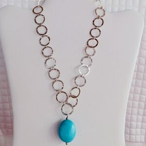 Avi Soffer Israel Designer Hammered Sterling 925 Turquoise Pendant necklace